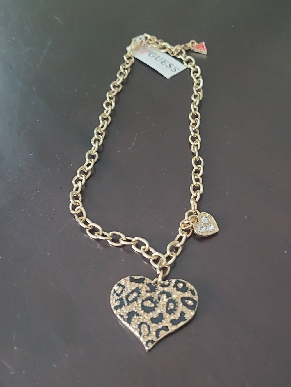 GUESS Gold-Tone Leopard Heart Pendant Necklace - Gold and Black